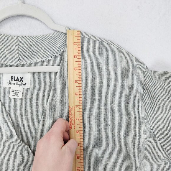 FLAX Jacket Womens Large Gray Jeanne Engelhart Linen Striped Button Front V Neck - Picture 6 of 11